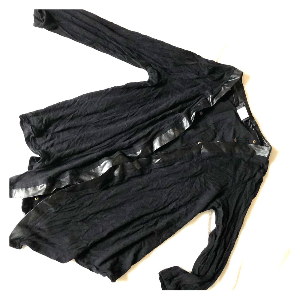 Black Thin Cardigan with leather and stuff details